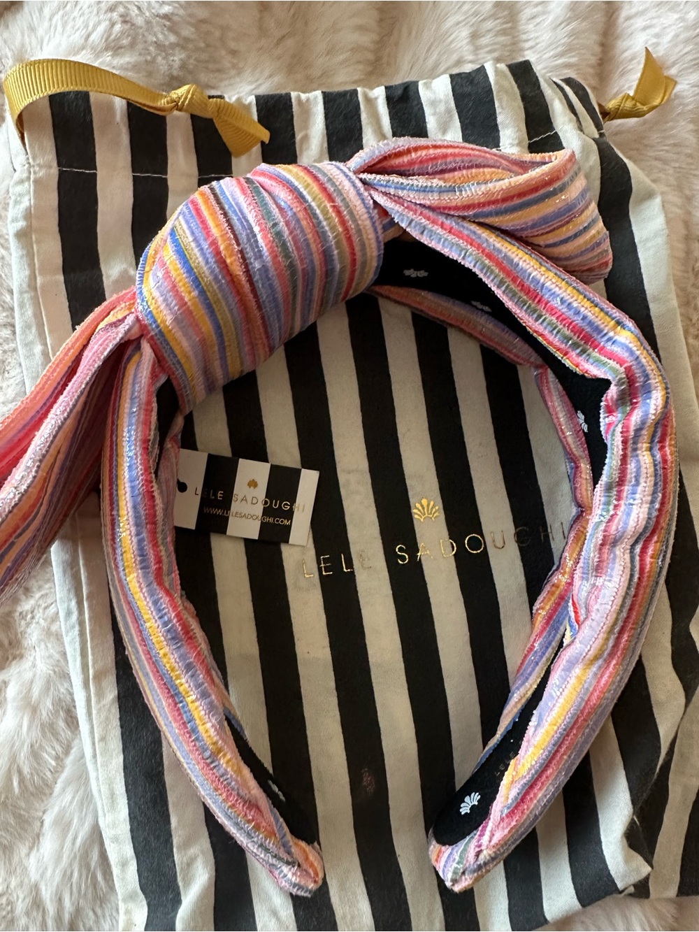 Lele Sadoughi Pink Multicolor Striped Knot Headband
